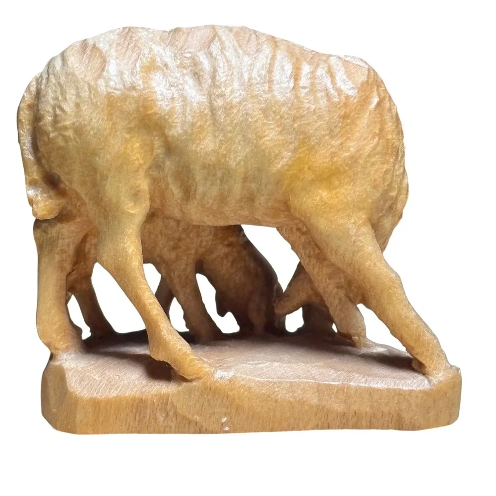 Anri Italy Hand Carved Wood Sheep‎ and Lamb Figurine Miniature Nativity Decor